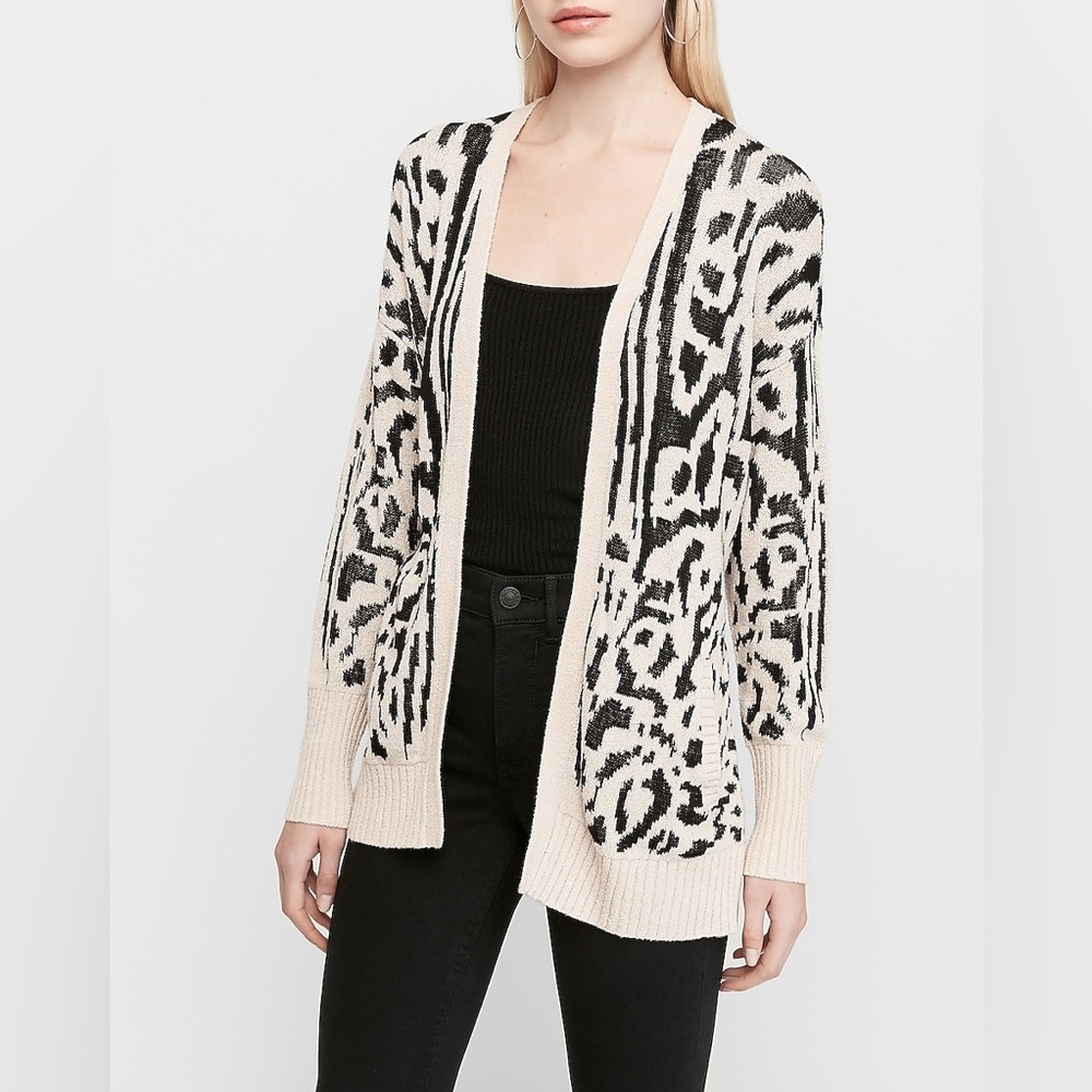 Express Leopard Print Open Front Cardigan Sweater